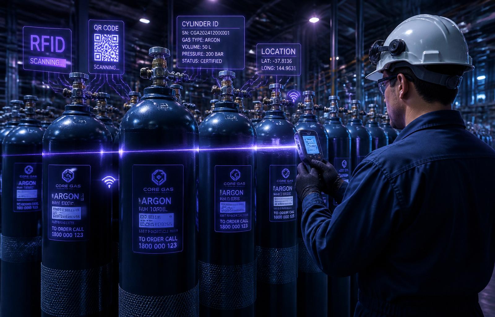 Industrial gas cylinders with smart tracking overlay